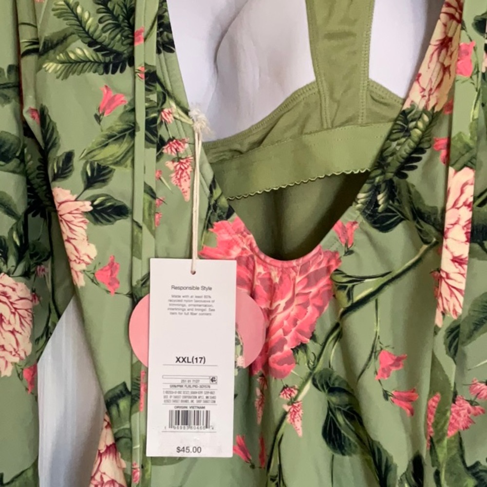 Agua Bendita Green and Pink Floral Swim Bodysuit - Picture 5 of 6